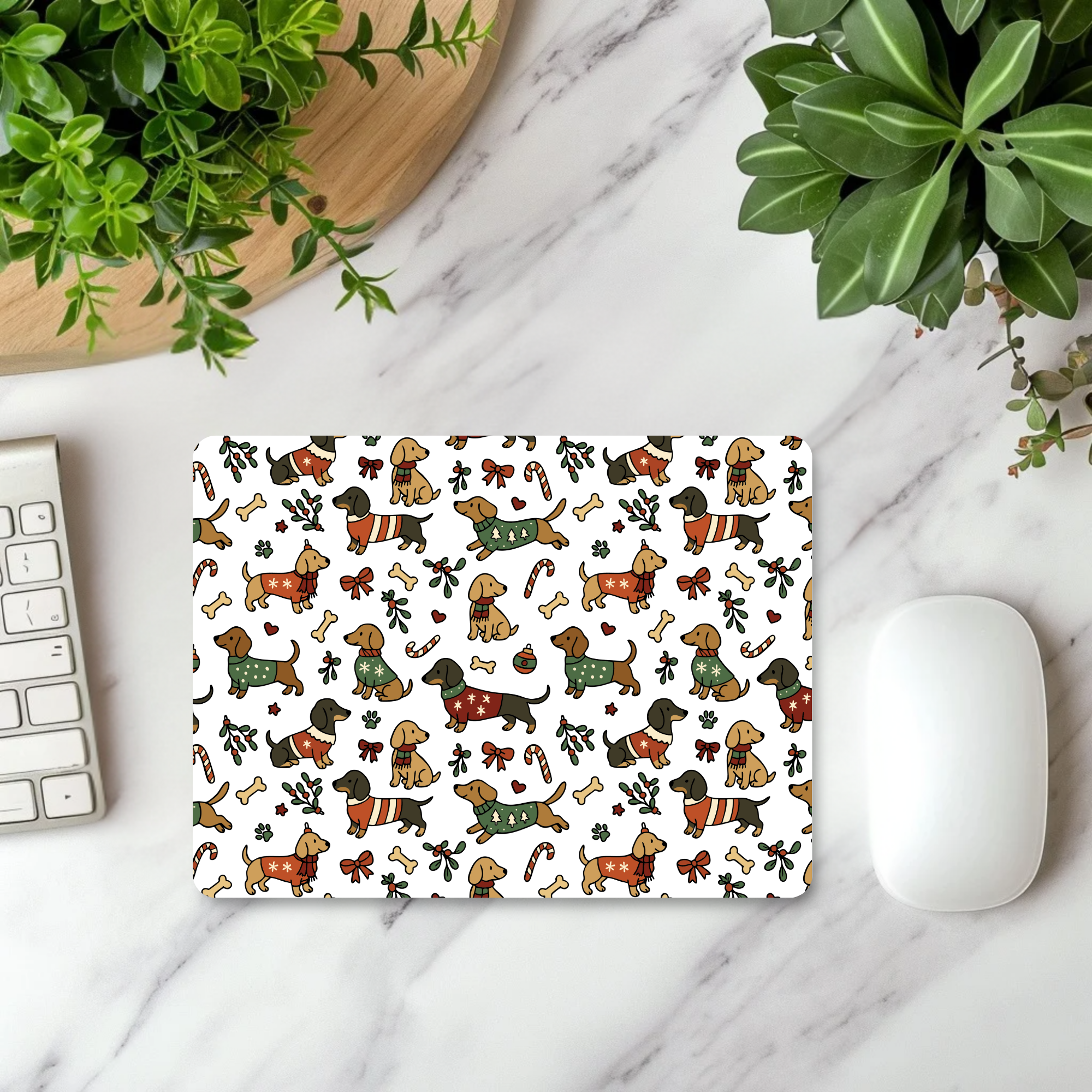 Cozy Christmas Pups Mouse Pad | Christmas Mouse Pad
