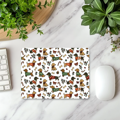 Cozy Christmas Pups Mouse Pad | Christmas Mouse Pad